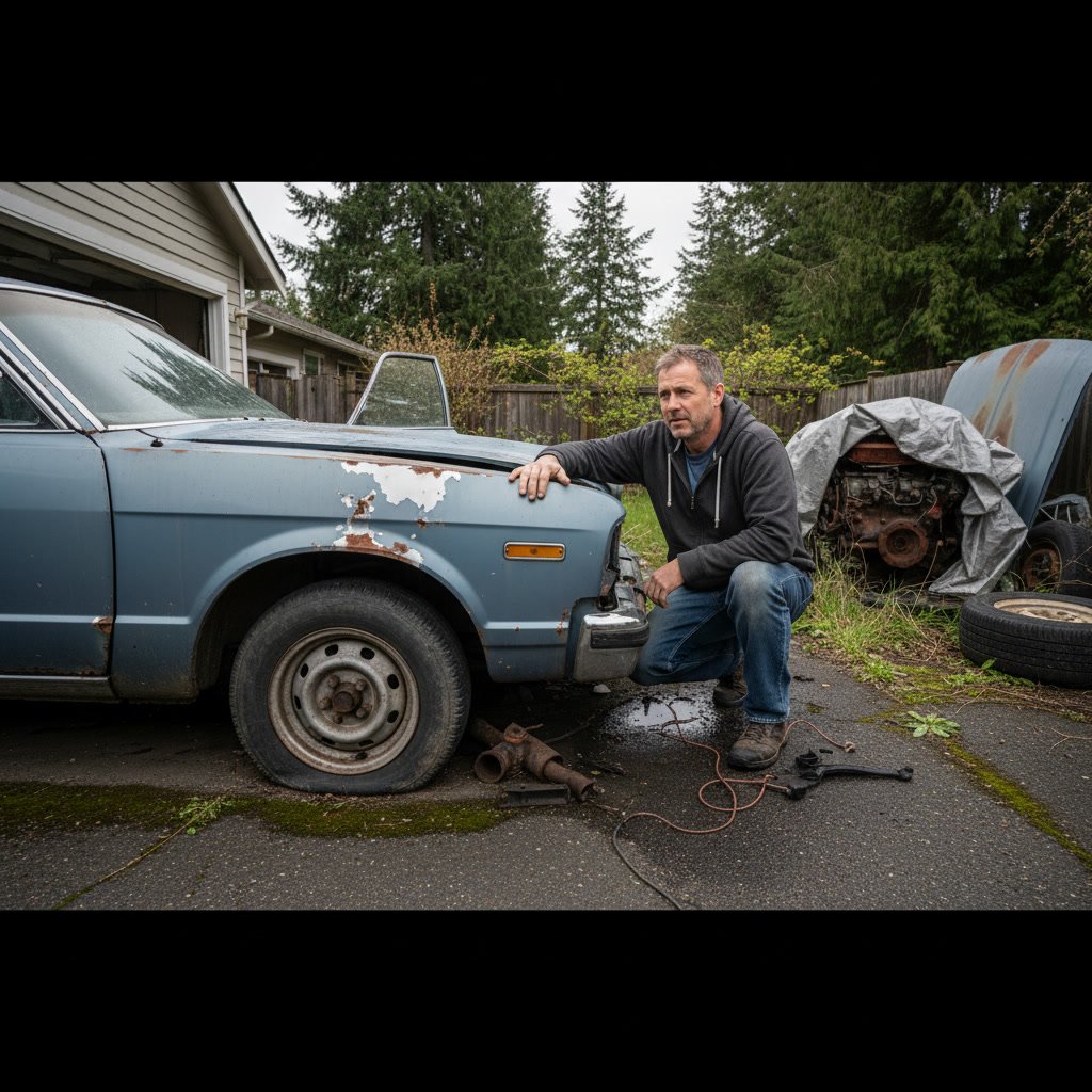 junk car being evaluated for same day removal in Kirkland