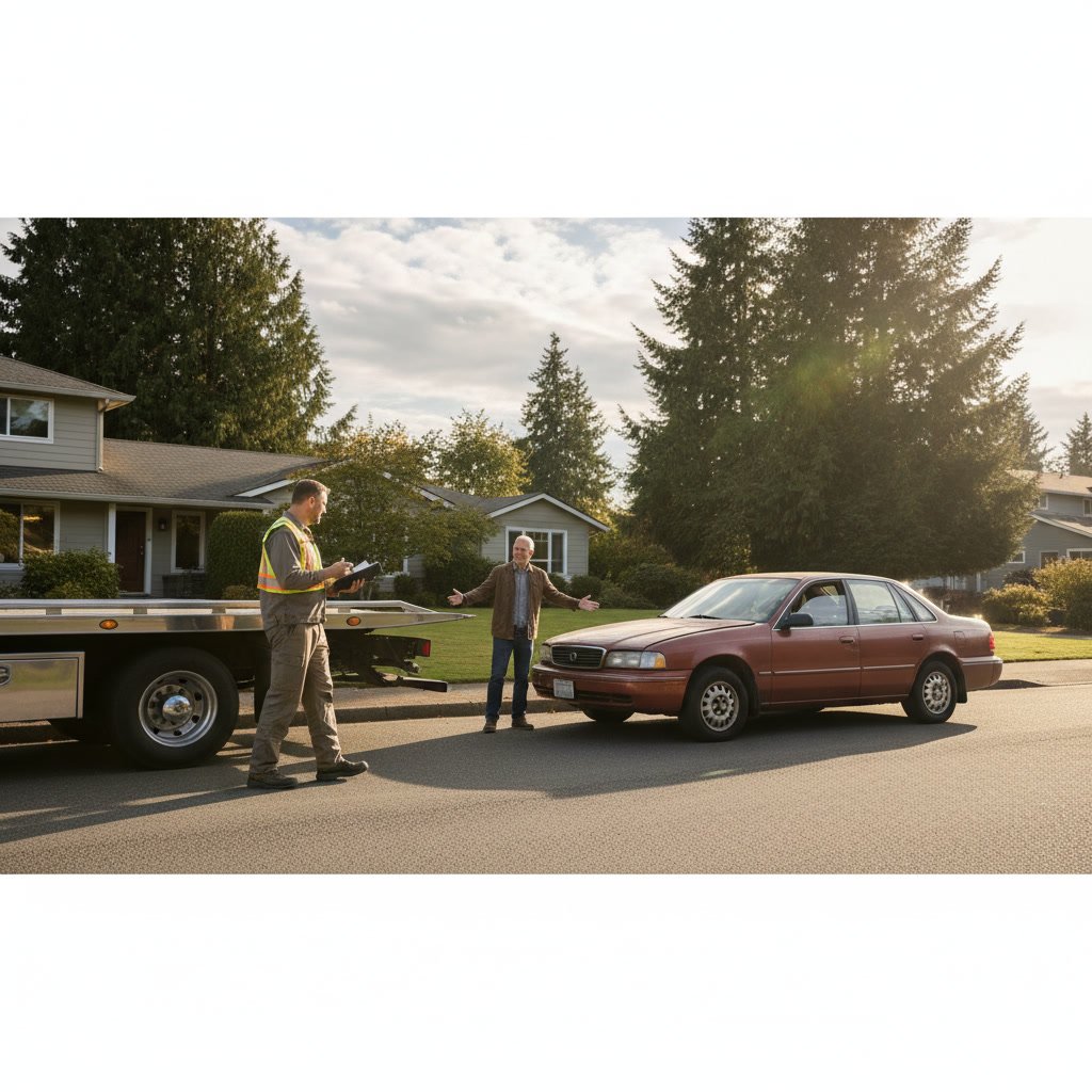 completed junk car removal service with payment in Kirkland