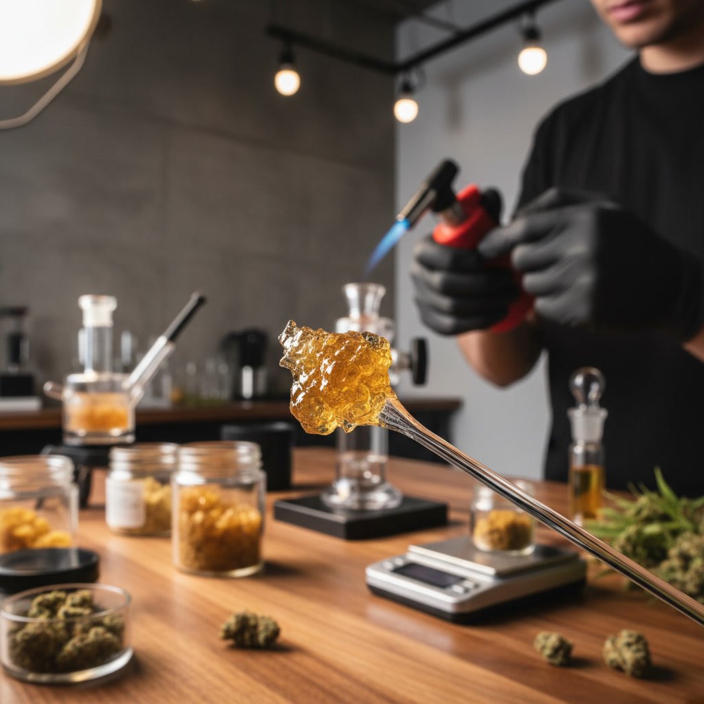 Cannabis wax concentrate and dabbing equipment at Kush Kingdom smoke shop in LaBelle Florida