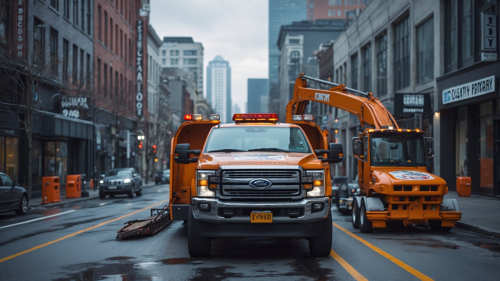 Flatbed tow truck transporting luxury AWD vehicle in Seattle
