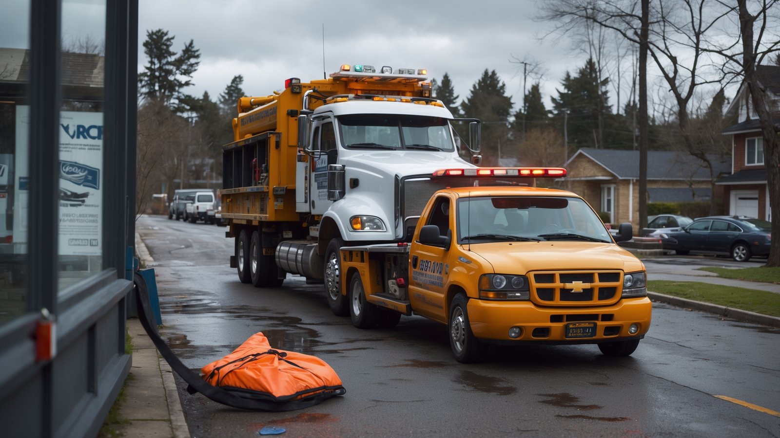 Roadside assistance service vehicle responding to emergency call in Redmond Washington